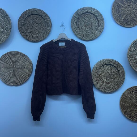 Aritzia Sweaters - Aritzia Wilfred Chocolate Brown Chunky Knit Cropped Crop Sweater XS Minimalist